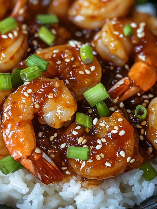 A plate of shrimp with a sauce.