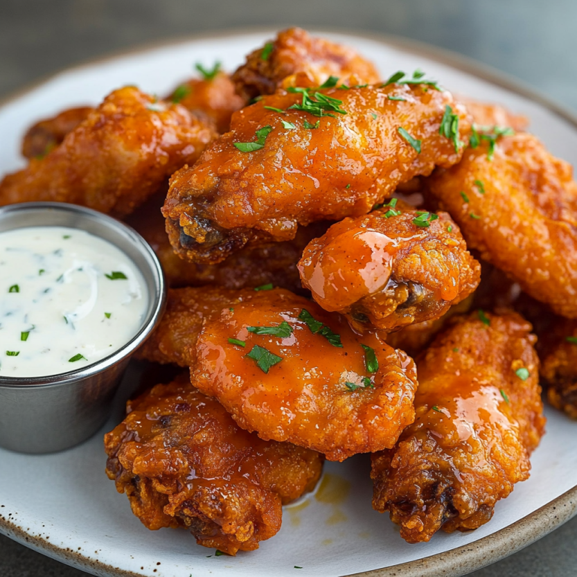 A plate of crispy buffalo chicken tenders.