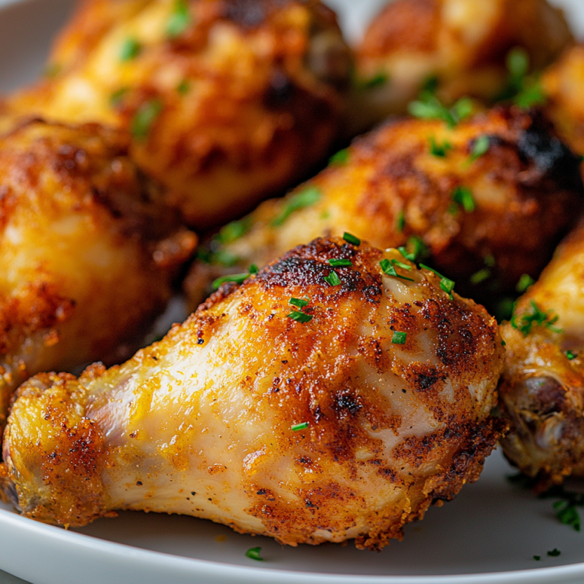 A plate of baked fried chicken.