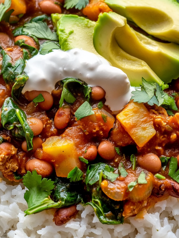 A close up of a Chipotle Pinto Bean and Plantain Stew.