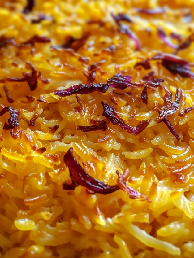 A close up of a dish with saffron and yogurt.