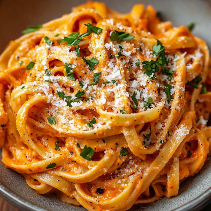 A bowl of creamy gochujang pasta.