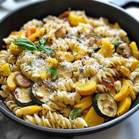 Une casserole de macaroni avec des légumes et des herbes.