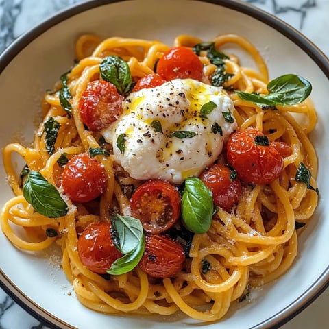 Une assiette de spaghetti avec des tomates et du fromage.