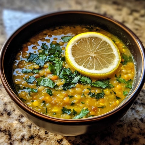Une soupe de riz et de lentilles avec une cuillère de citron.