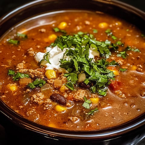 Une soupe de taco dans un bol noir.