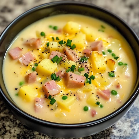 Un bol de soupe contenant des pommes de terre, des légumes et des lardons.