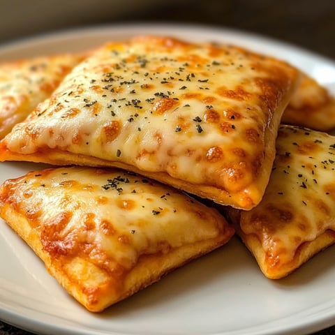 Quatre pockets de pizza avec des herbes sur un plateau.
