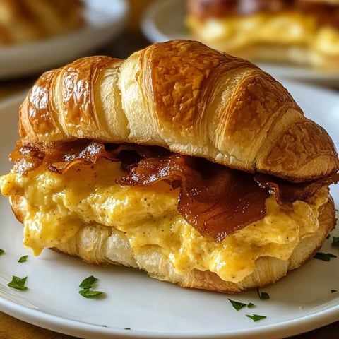 Un sandwich croissant avec du bacon et du fromage.