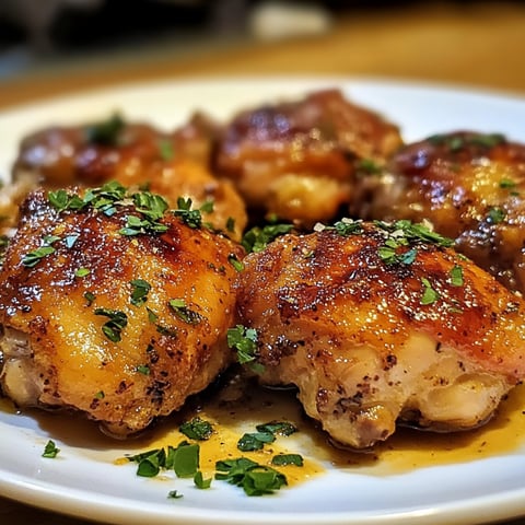 Plate of chicken thighs cooked in a 30-minute oven.