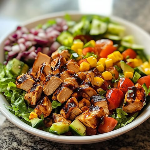 Une salade de poulet grillé avec des légumes choppés.