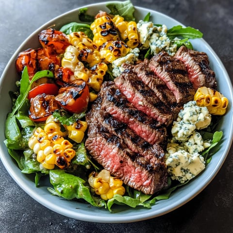 Une salade de steak grillé avec des légumes et du fromage.