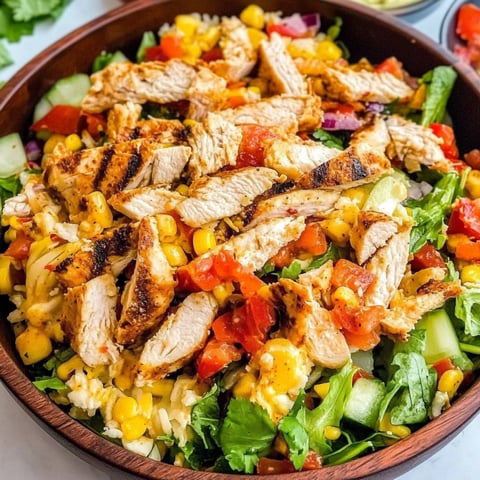 Une salade de poulet et de légumes, avec des tomates, des avocats, des cornichons et des poivrons.