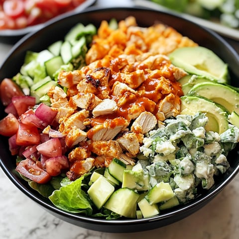 Une salade de poulet buffalo avec des légumes.